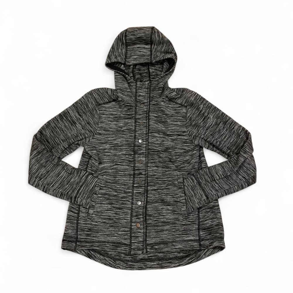 Mountain Hardwear Snowpass Gray and Black Hooded Snap-Front Fleece Jacket, sz S